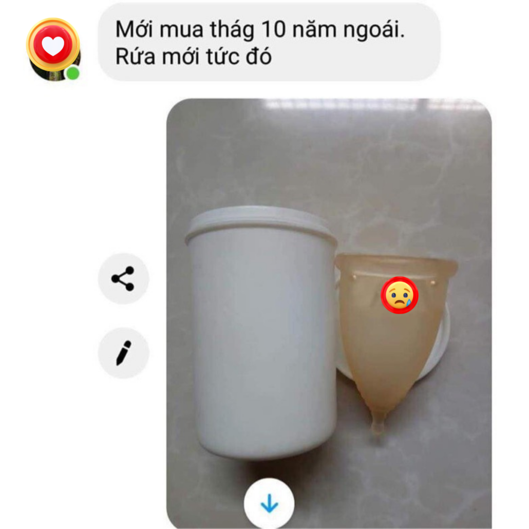 Cốc nguyệt san bị ố vàng - khách hàng chia sẻ